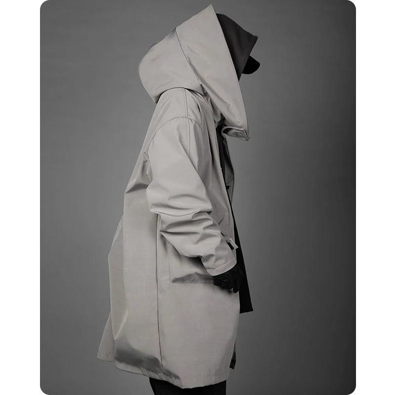 shop and buy Techwear Anorak Longline Jacket in grey