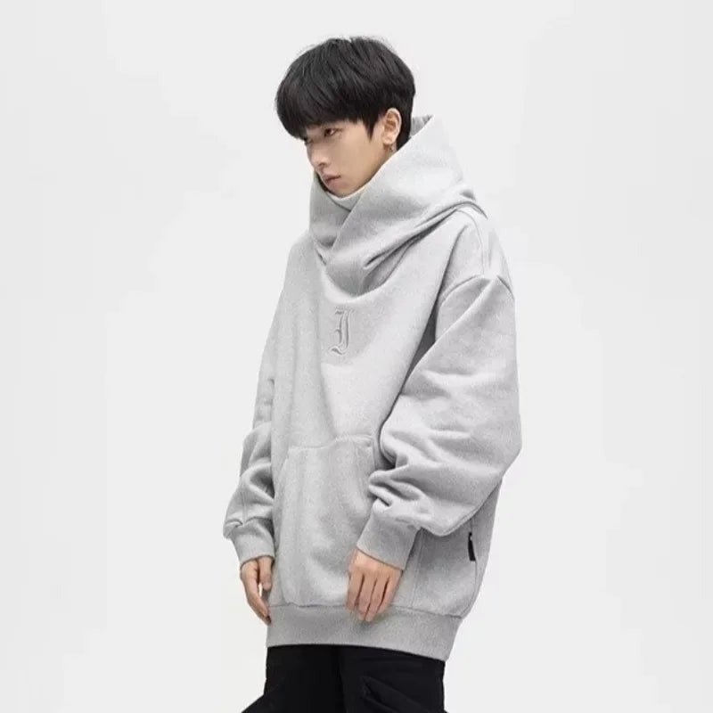 shop and buy grey turtle neck thick hoodie