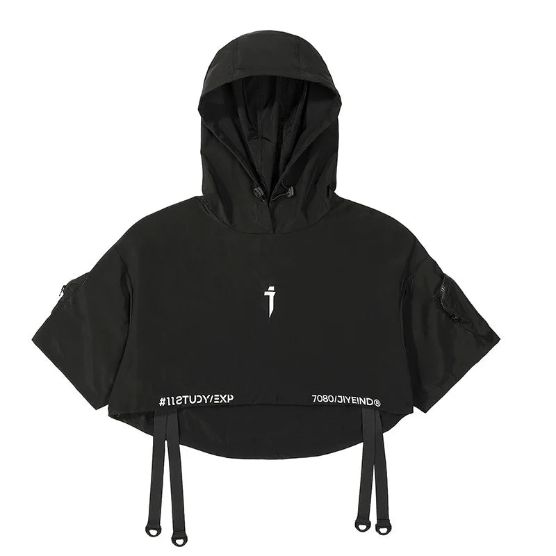 shop and buy techwear shawl Fully Detachable Gilet Jacket With Hood