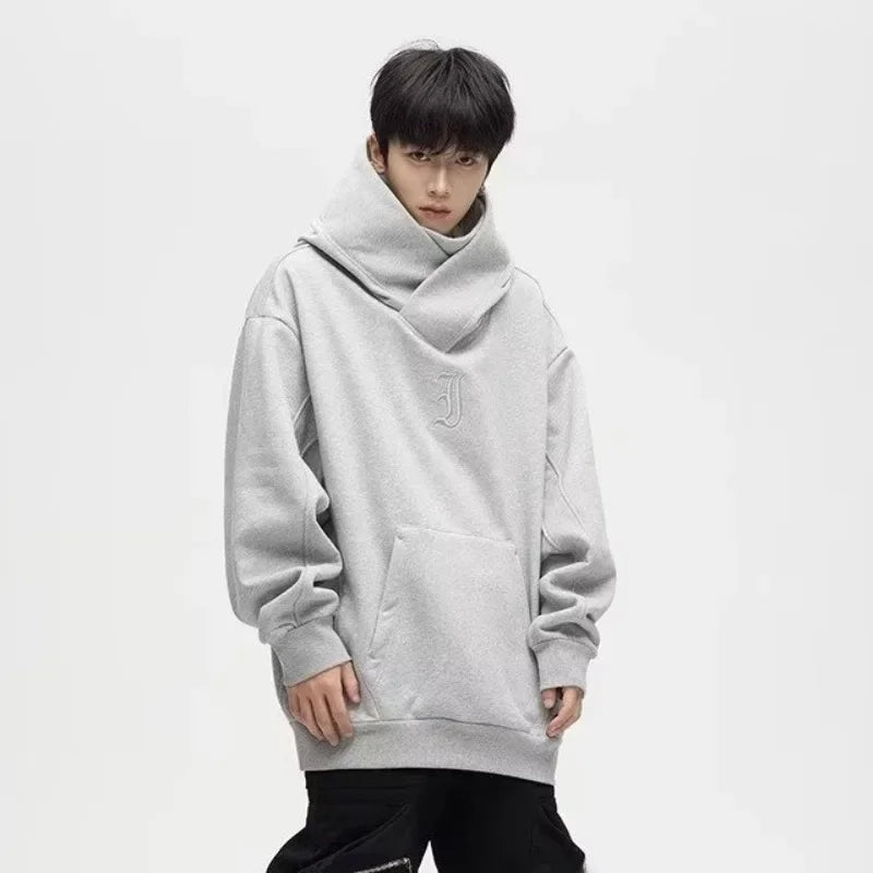 shop and buy grey turtle neck thick hoodie