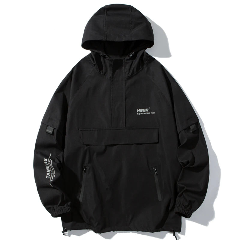 Black waterproof rain jacket techwear