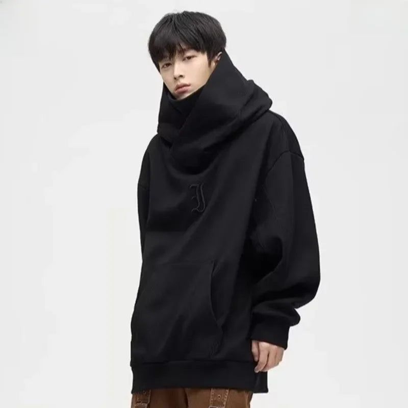 shop and buy black turtle neck thick hoodie