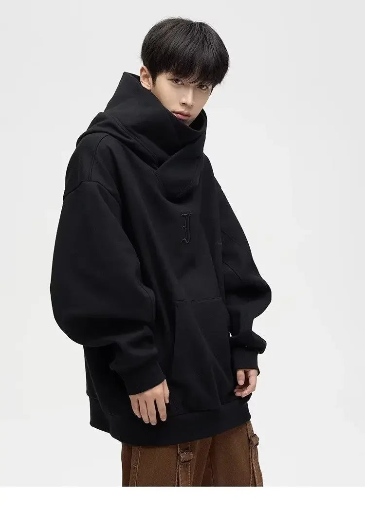shop and buy black turtle neck thick hoodie