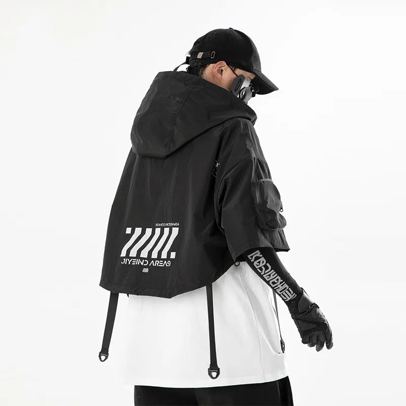 shop and buy techwear shawl Fully Detachable Gilet Jacket With Hood