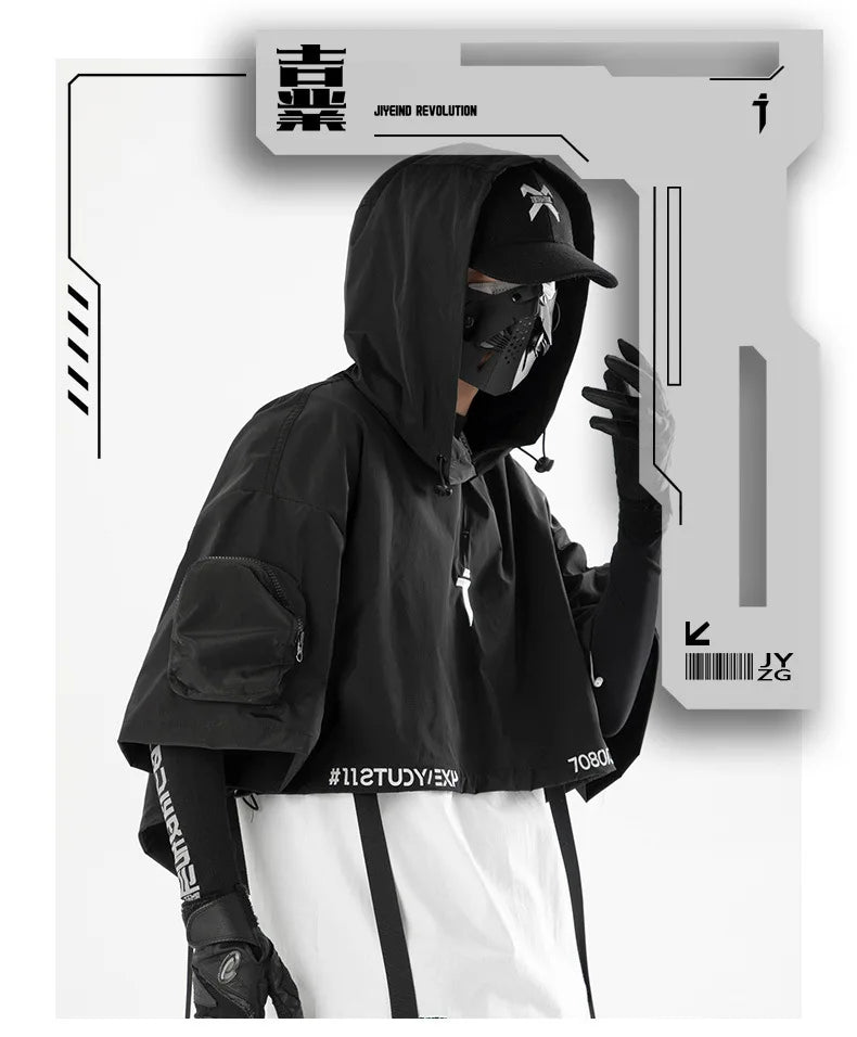 shop and buy techwear shawl Fully Detachable Gilet Jacket With Hood