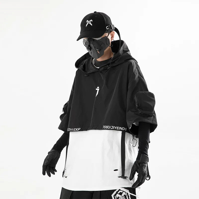 shop and buy techwear shawl Fully Detachable Gilet Jacket With Hood