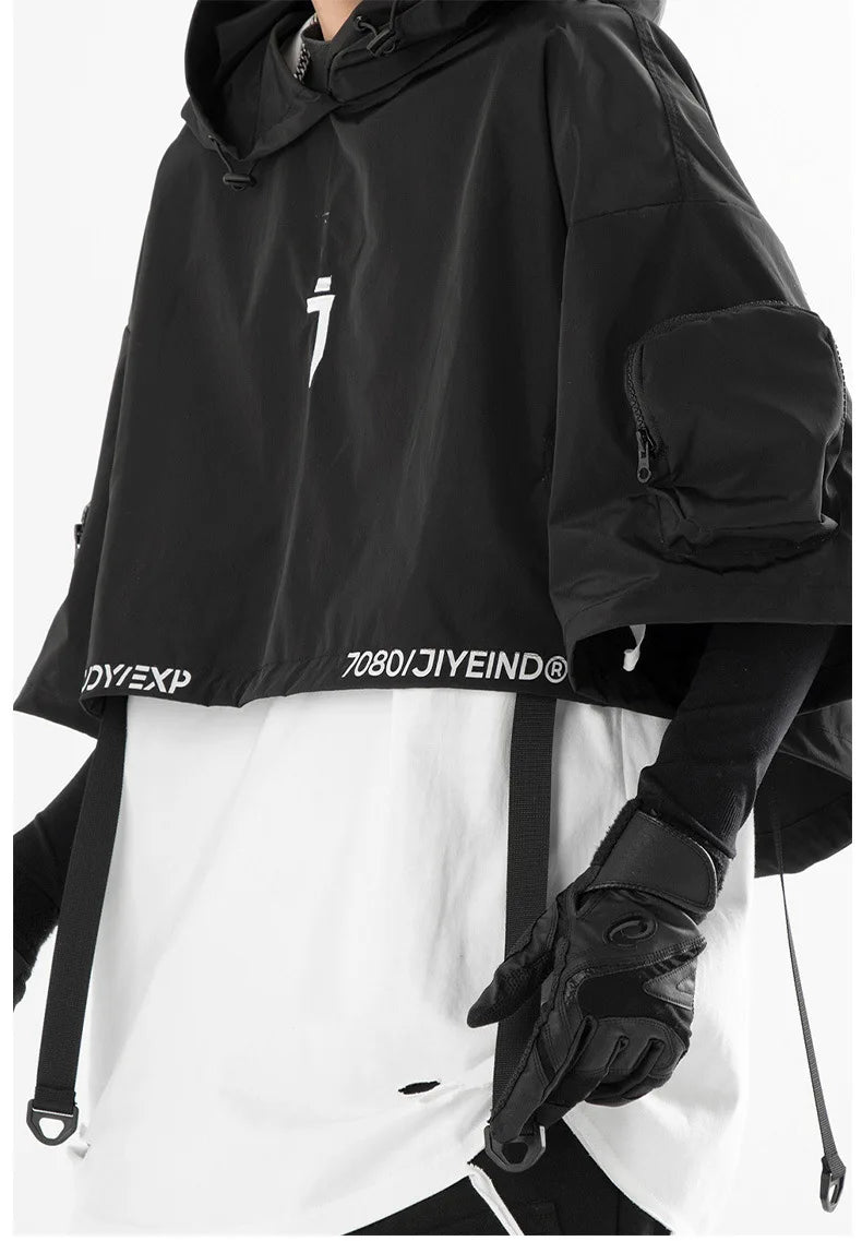 shop and buy techwear shawl Fully Detachable Gilet Jacket With Hood