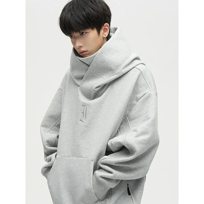 shop and buy grey turtle neck thick hoodie
