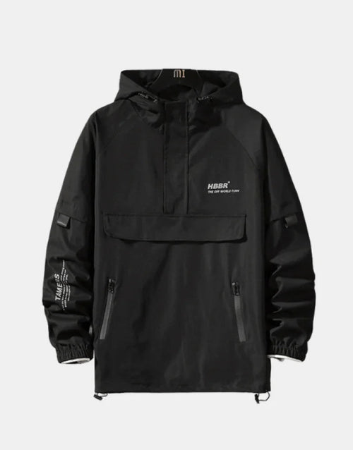 Black waterproof rain jacket techwear
