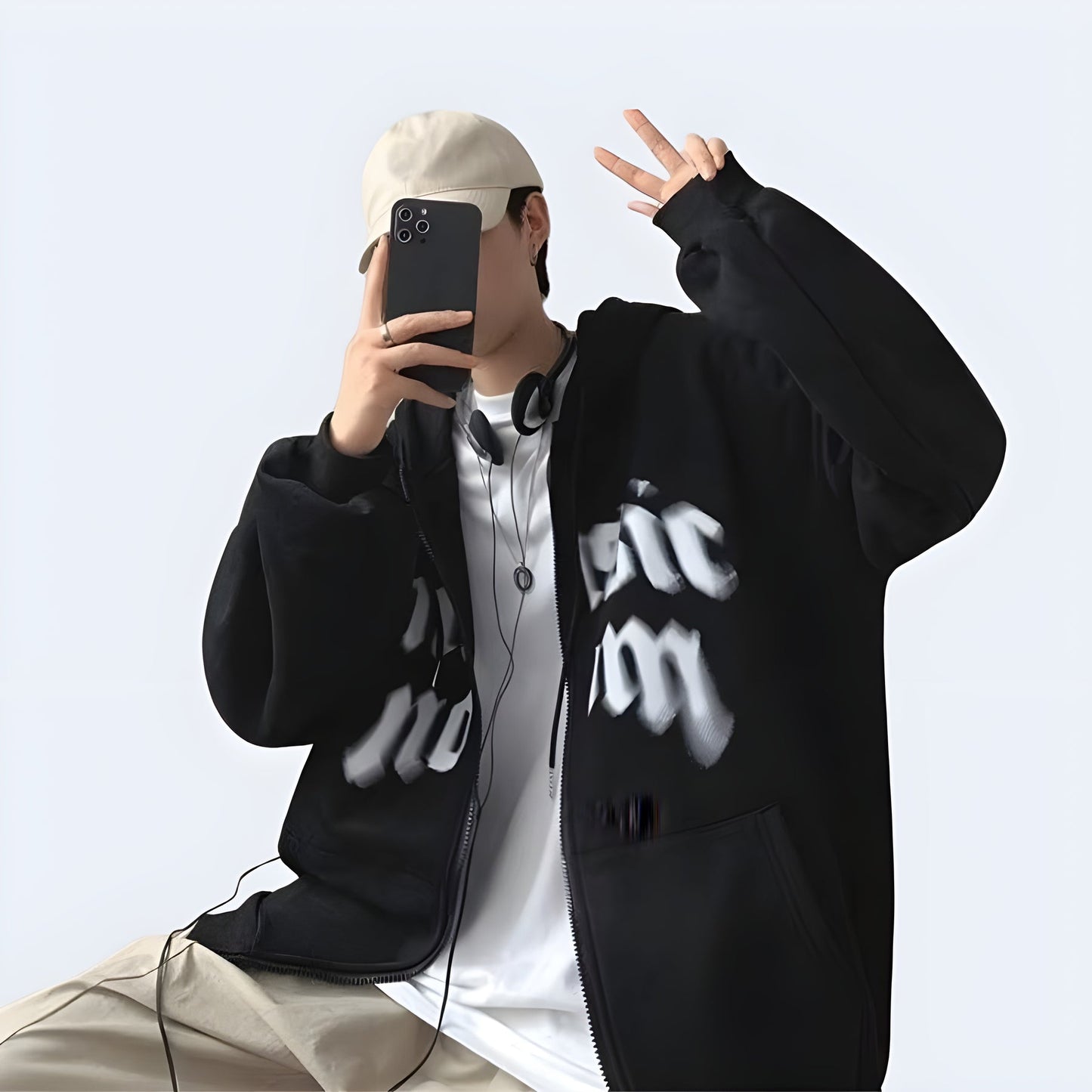 shop and buy oversized Japanese Kanji hoodie in black