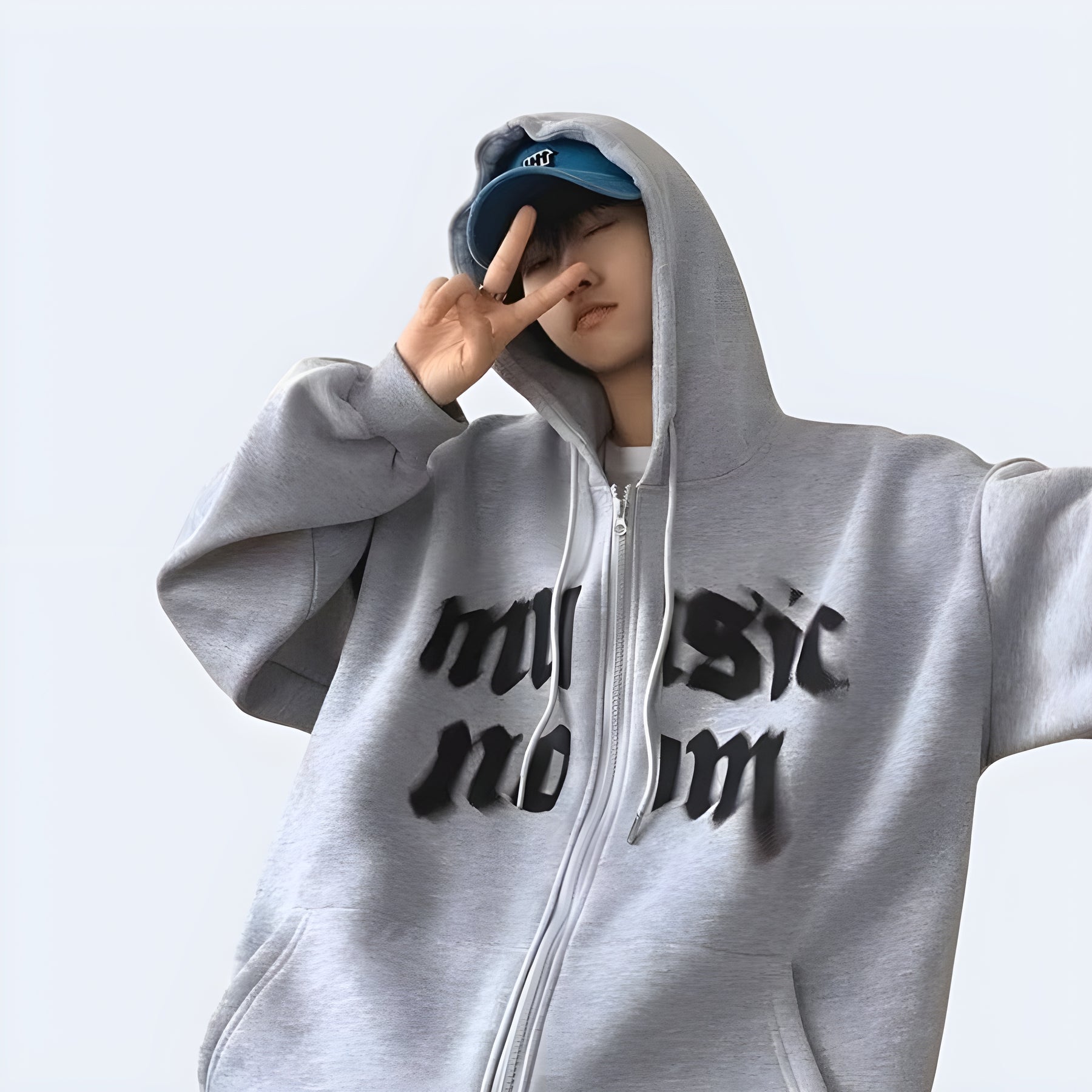 shop and buy oversized Japanese Kanji hoodie in grey
