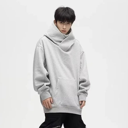 shop and buy grey turtle neck thick hoodie