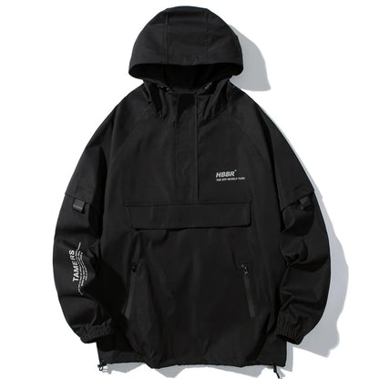 Black waterproof rain jacket techwear
