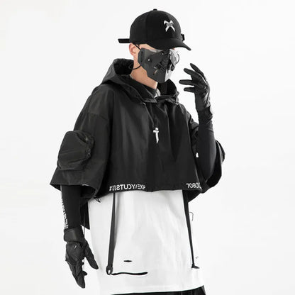 shop and buy techwear shawl Fully Detachable Gilet Jacket With Hood