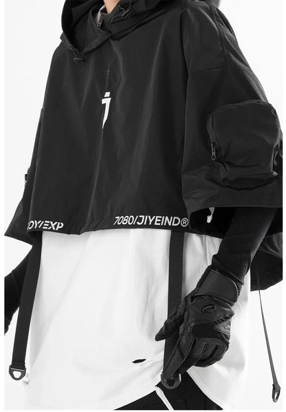 shop and buy techwear shawl Fully Detachable Gilet Jacket With Hood