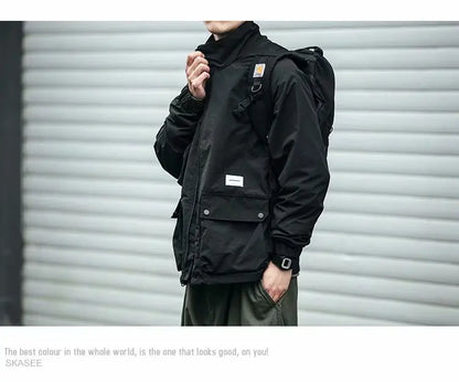 shop and buy Cargo Pocket Streetwear Jacket in black