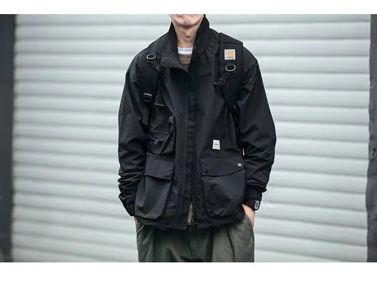 shop and buy Cargo Pocket Streetwear Jacket in black