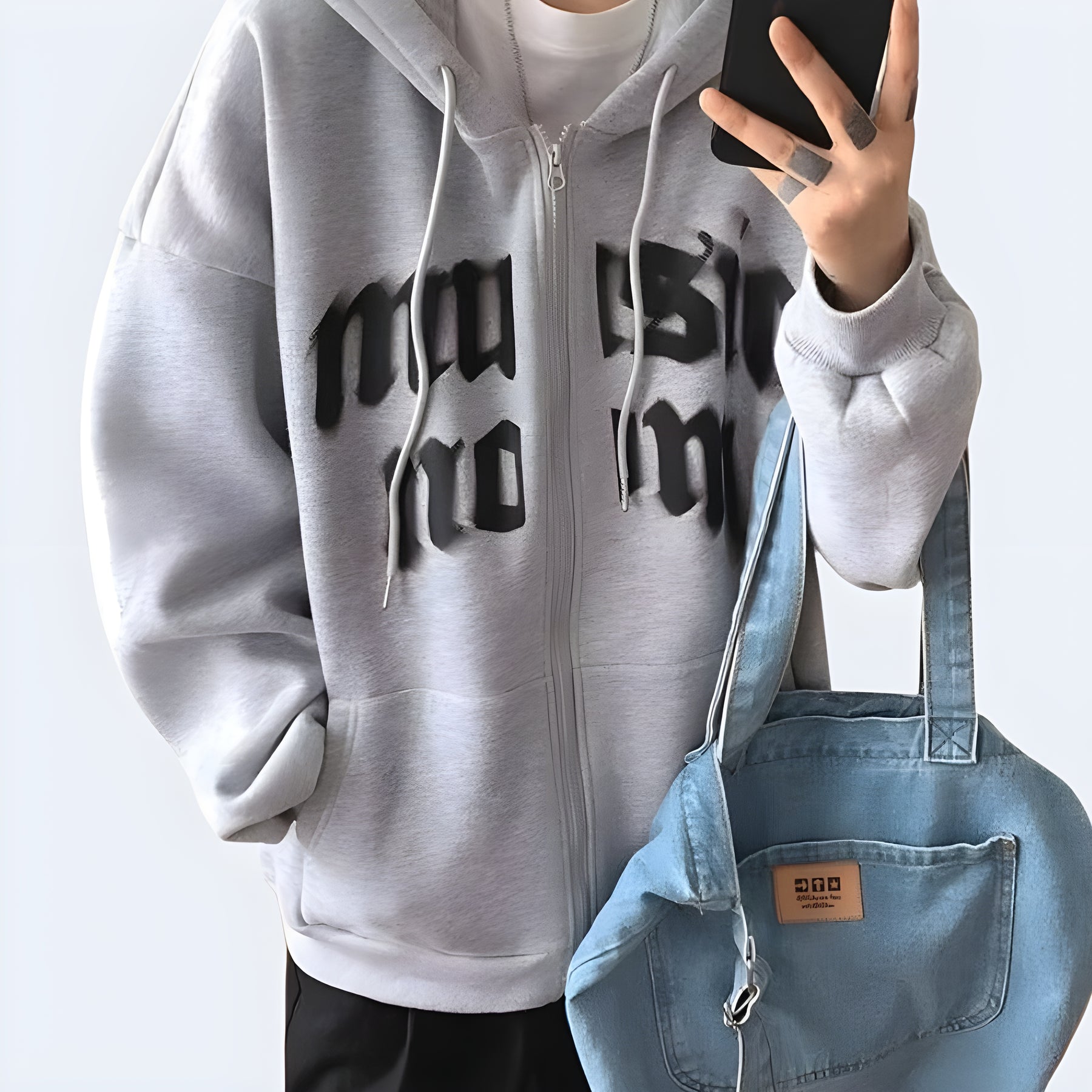 shop and buy oversized Japanese Kanji hoodie in grey