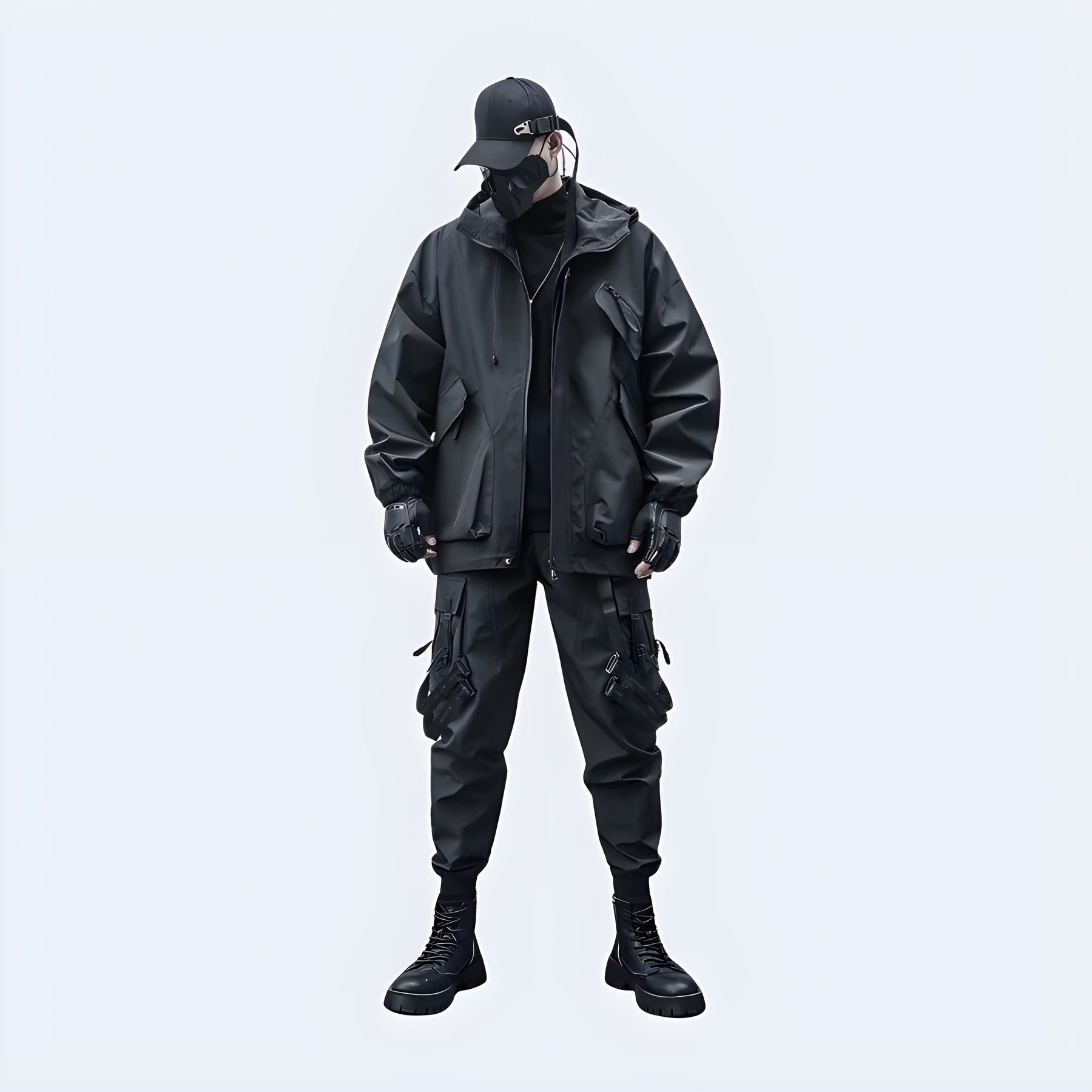 shop and buy black tactical outfit with a jacket, pants, gloves, and boots