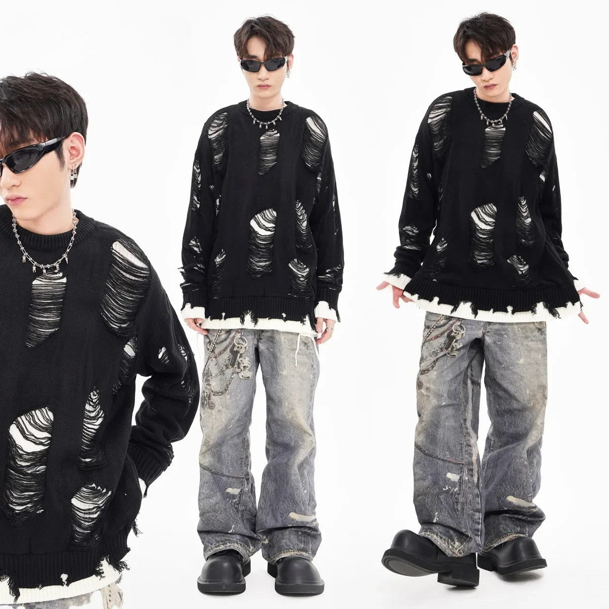shop and buy Torn Realm Ripped Sweater 