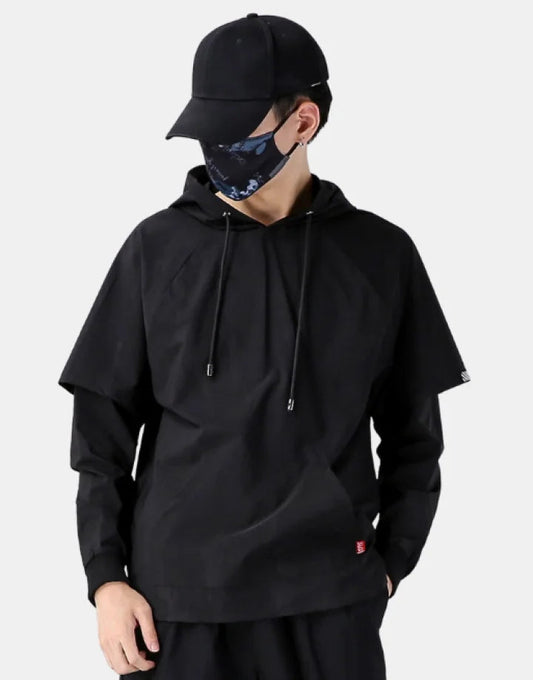 shop and buy halfsleeve longsleeve Kuronami 黒波 – Black Wave Shell Hoodie