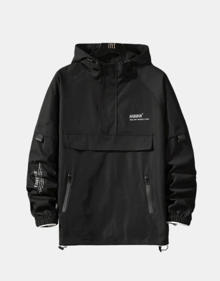 Black waterproof rain jacket techwear