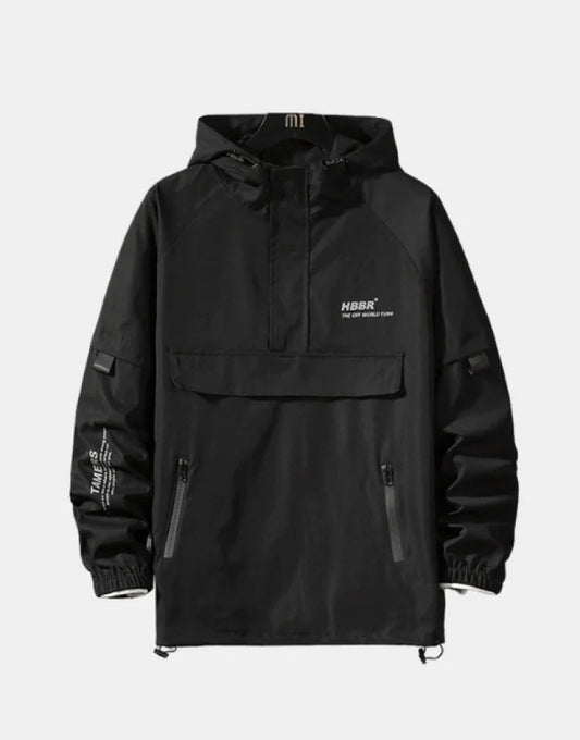 Black waterproof rain jacket techwear